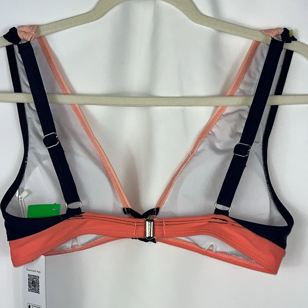 NWT Cupshe bikini top color block navy/coral/salmon colors Sz S